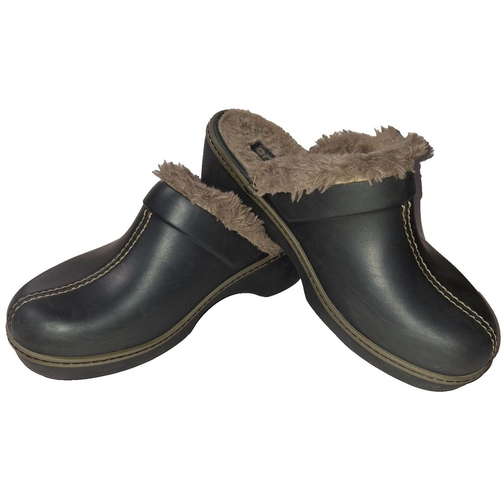 CROCS Cobbler Eva Faux Fur Lined Black Clogs Mules Shoes Womens Size W 8